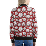 Red Baseball Pattern Print Women's Bomber Jacket