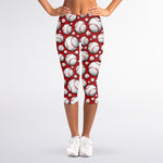 Red Baseball Pattern Print Women's Capri Leggings