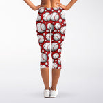 Red Baseball Pattern Print Women's Capri Leggings