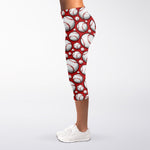 Red Baseball Pattern Print Women's Capri Leggings