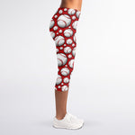 Red Baseball Pattern Print Women's Capri Leggings