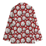 Red Baseball Pattern Print Women's Cotton Blazer