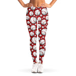 Red Baseball Pattern Print Women's Leggings