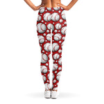 Red Baseball Pattern Print Women's Leggings