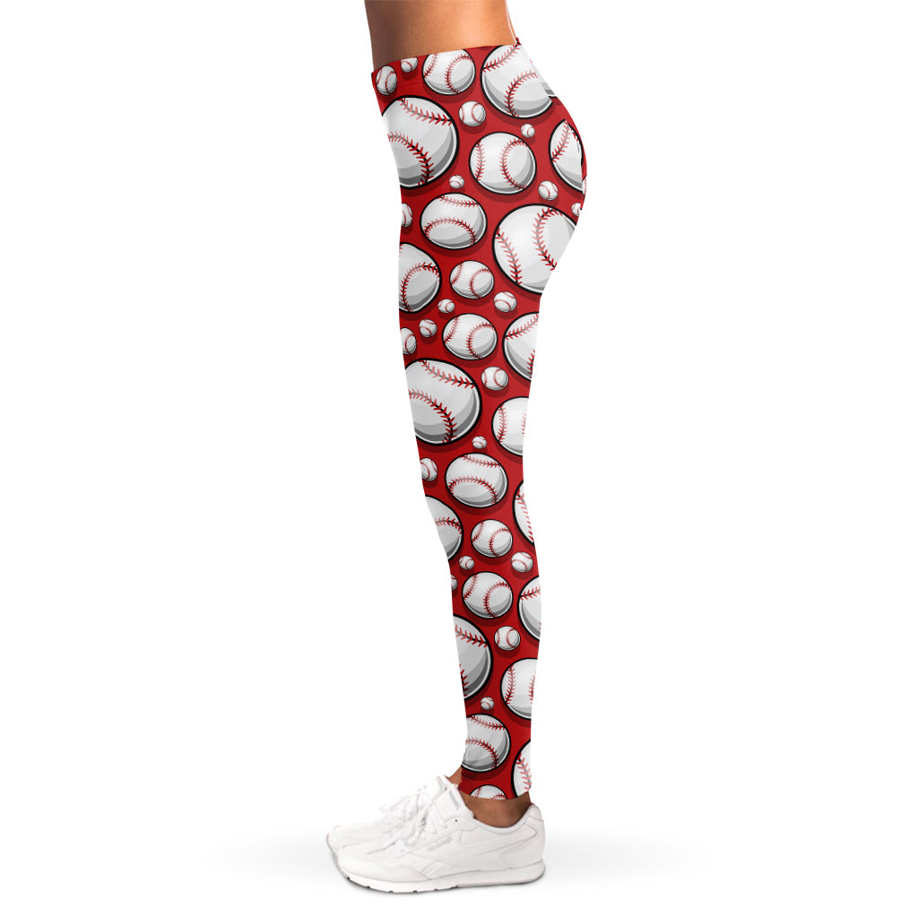 Red Baseball Pattern Print Women's Leggings