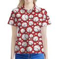 Red Baseball Pattern Print Women's Polo Shirt