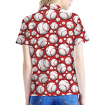 Red Baseball Pattern Print Women's Polo Shirt