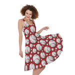 Red Baseball Pattern Print Women's Sleeveless Dress