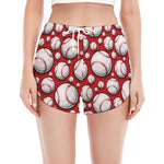 Red Baseball Pattern Print Women's Split Running Shorts