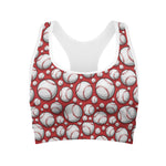 Red Baseball Pattern Print Women's Sports Bra