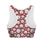 Red Baseball Pattern Print Women's Sports Bra