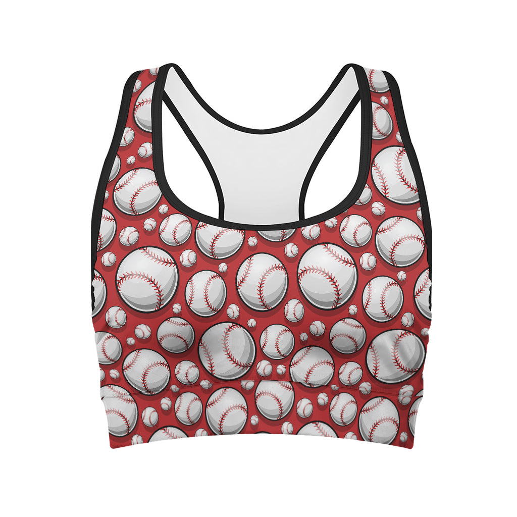 Red Baseball Pattern Print Women's Sports Bra