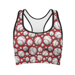 Red Baseball Pattern Print Women's Sports Bra