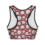 Red Baseball Pattern Print Women's Sports Bra