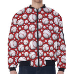 Red Baseball Pattern Print Zip Sleeve Bomber Jacket
