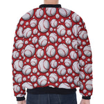 Red Baseball Pattern Print Zip Sleeve Bomber Jacket
