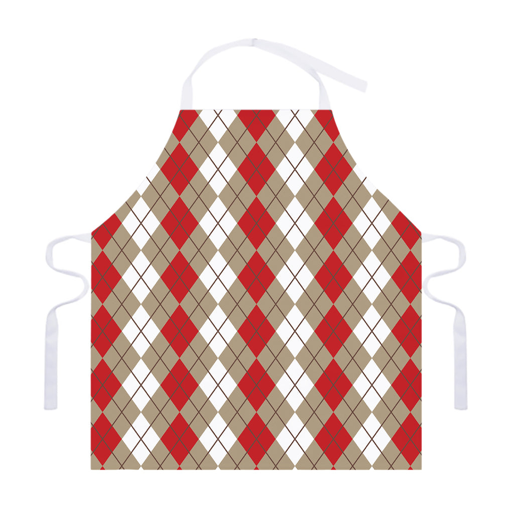 Red Beige And White Argyle Pattern Print Adjustable Apron