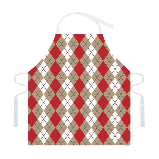 Red Beige And White Argyle Pattern Print Adjustable Apron
