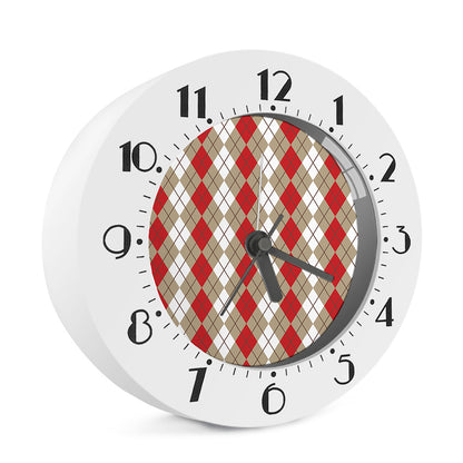 Red Beige And White Argyle Pattern Print Alarm Clock