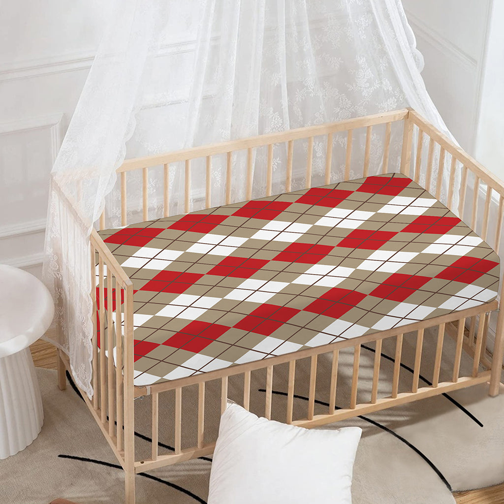 Red Beige And White Argyle Pattern Print Baby Crib Sheet