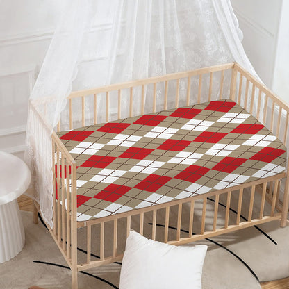 Red Beige And White Argyle Pattern Print Baby Crib Sheet