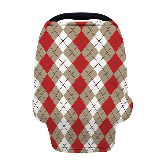 Red Beige And White Argyle Pattern Print Baby Seat Cover