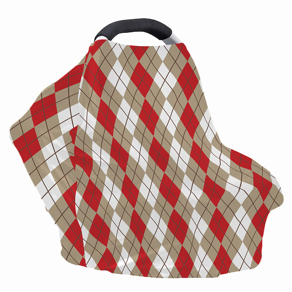 Red Beige And White Argyle Pattern Print Baby Seat Cover