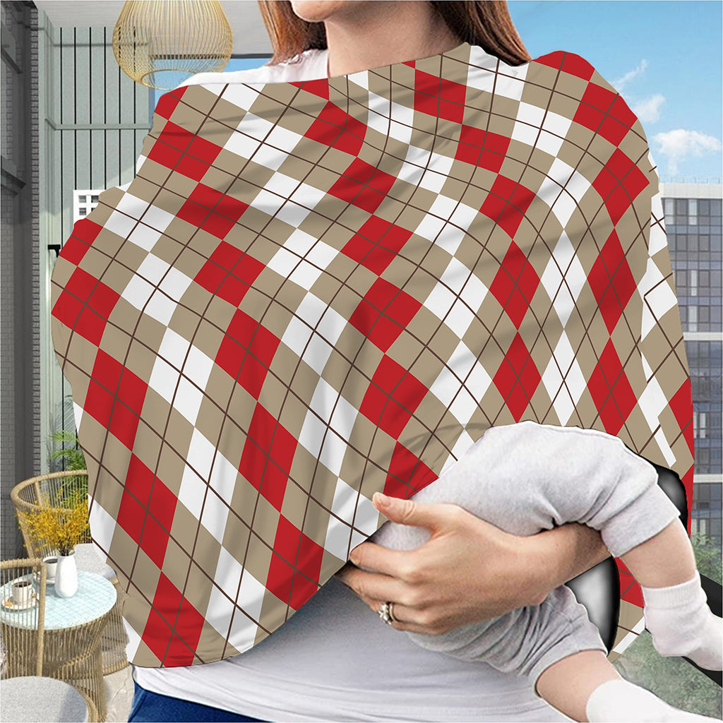 Red Beige And White Argyle Pattern Print Baby Seat Cover