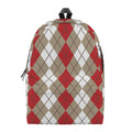 Red Beige And White Argyle Pattern Print School Backpack