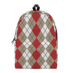 Red Beige And White Argyle Pattern Print Backpack