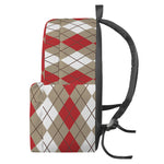Red Beige And White Argyle Pattern Print Backpack