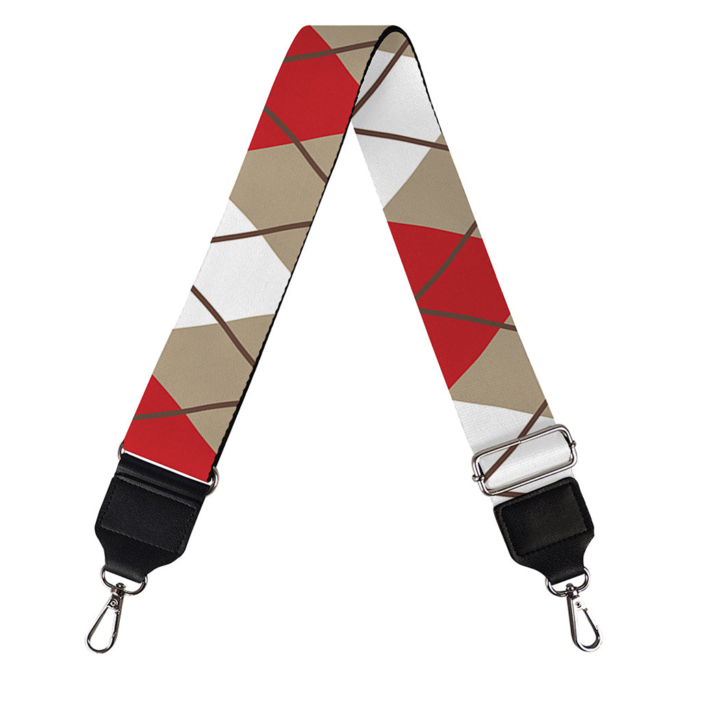 Red Beige And White Argyle Pattern Print Bag Strap