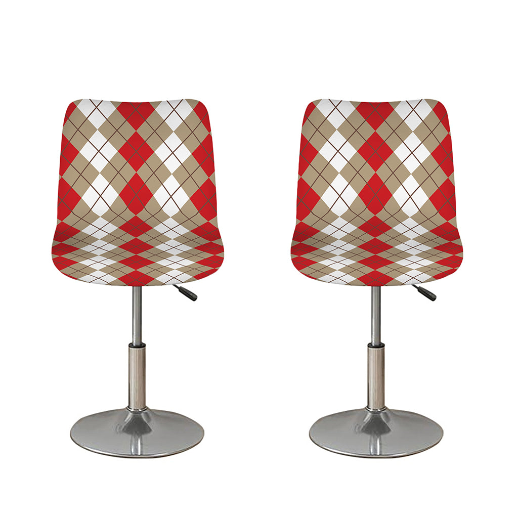 Red Beige And White Argyle Pattern Print Bar Stool Covers
