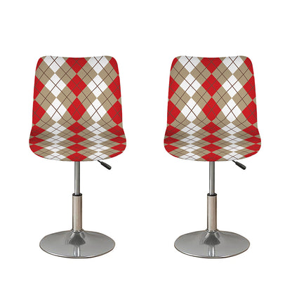 Red Beige And White Argyle Pattern Print Bar Stool Covers