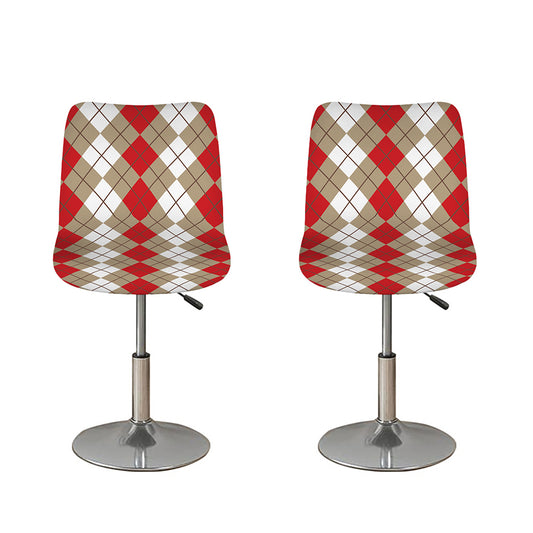 Red Beige And White Argyle Pattern Print Bar Stool Covers