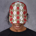 Red Beige And White Argyle Pattern Print Baseball Cap