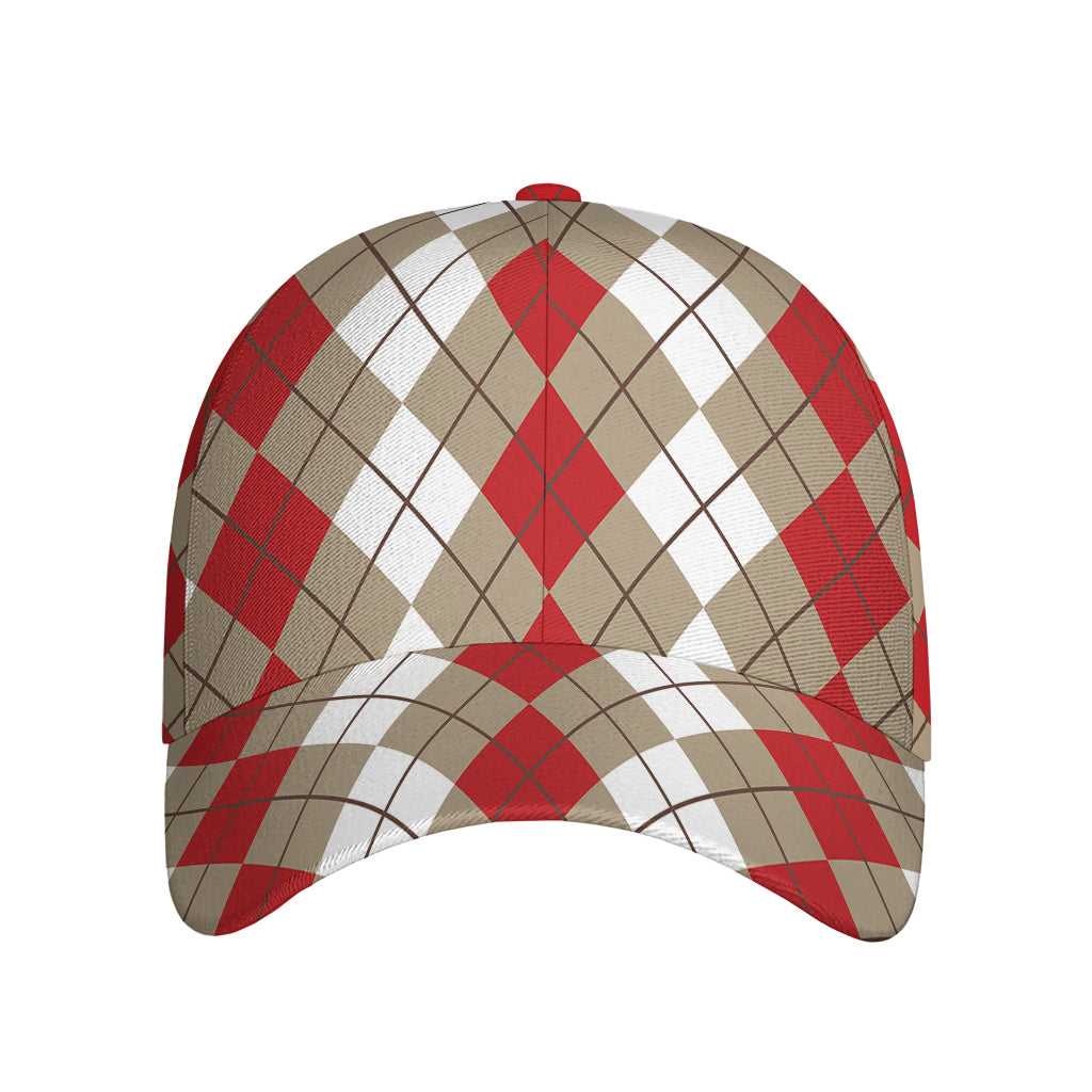 Red Beige And White Argyle Pattern Print Baseball Cap