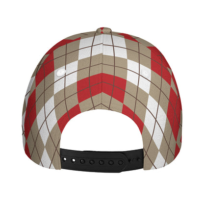 Red Beige And White Argyle Pattern Print Baseball Cap