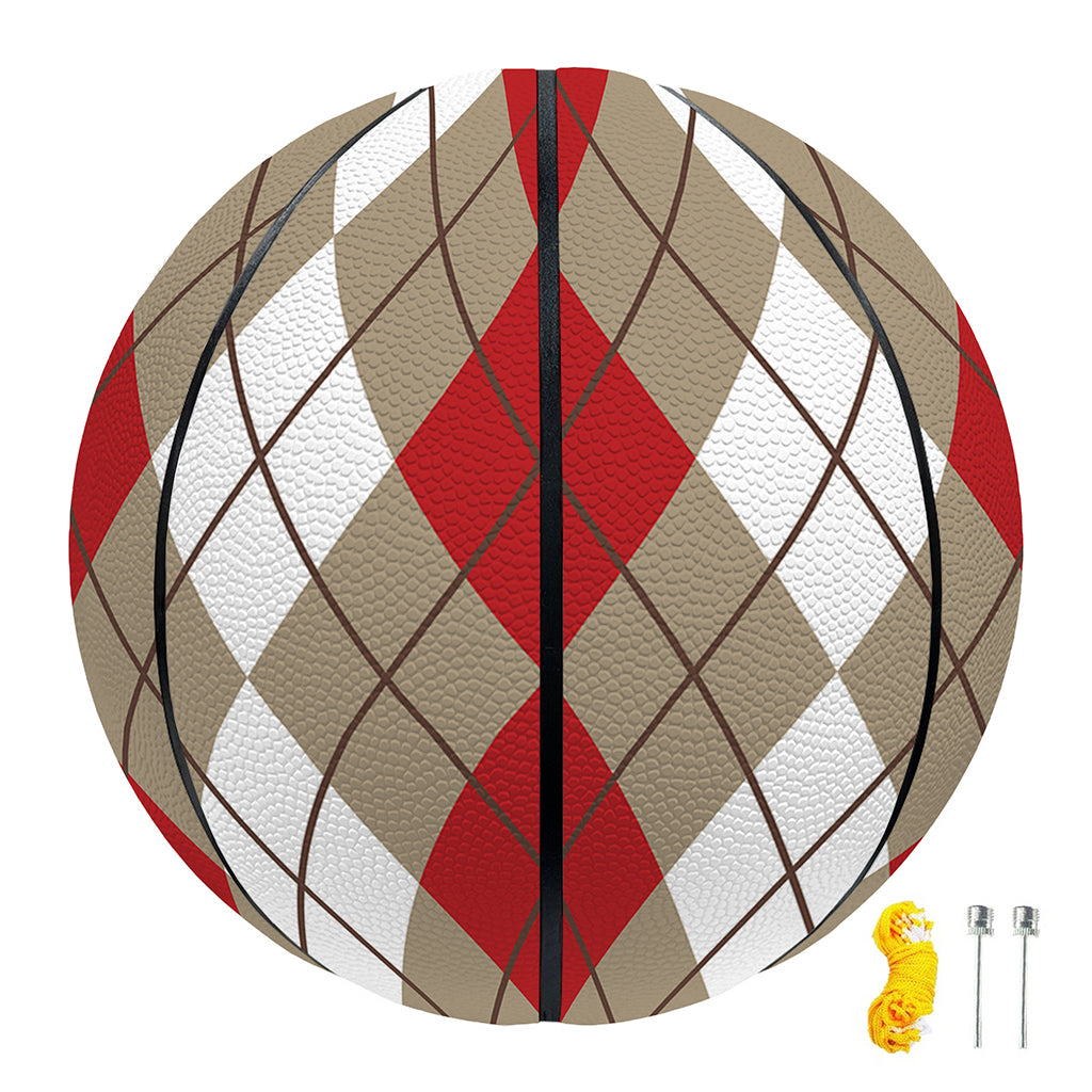 Red Beige And White Argyle Pattern Print Basketball