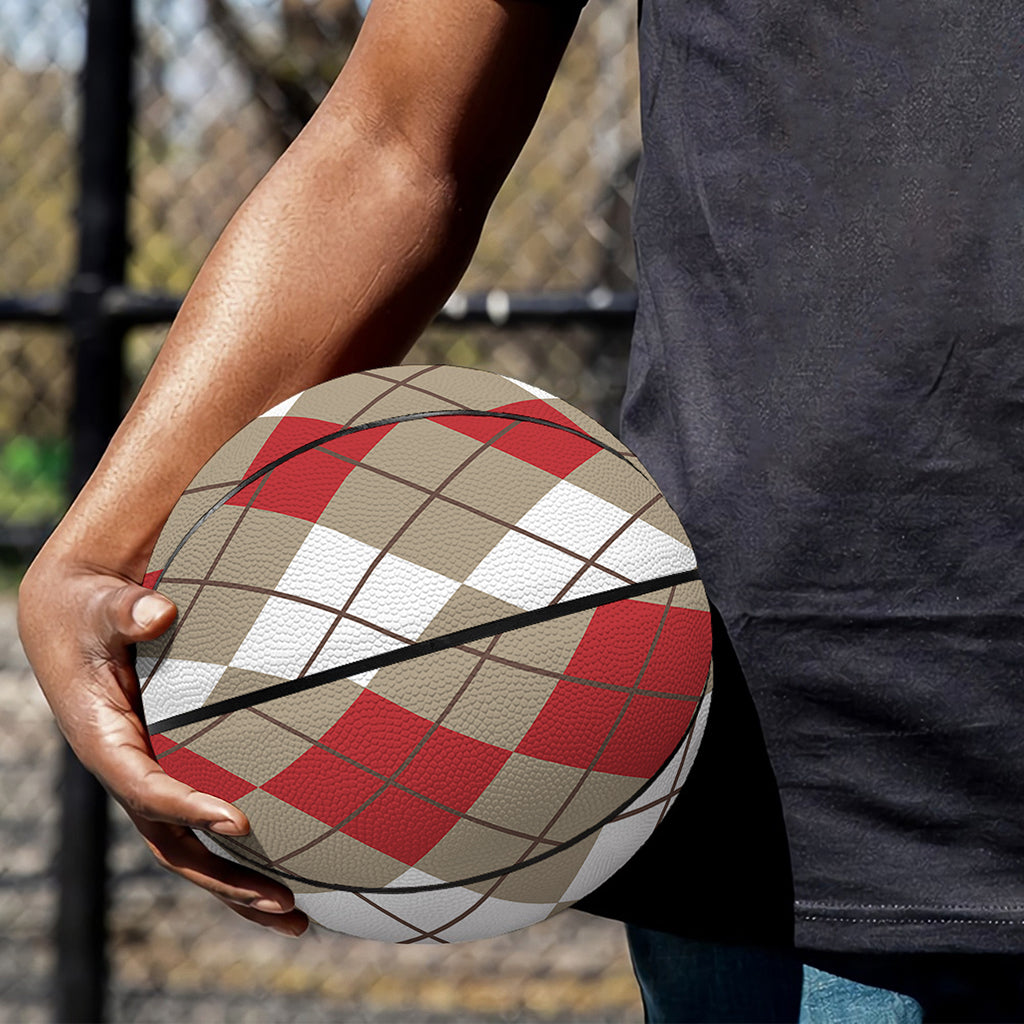 Red Beige And White Argyle Pattern Print Basketball