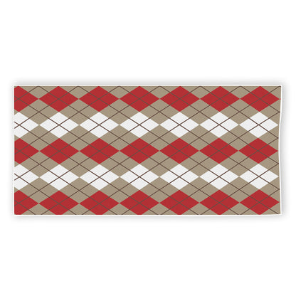 Red Beige And White Argyle Pattern Print Beach Towel