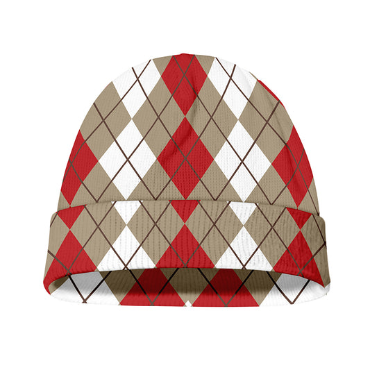 Red Beige And White Argyle Pattern Print Beanie