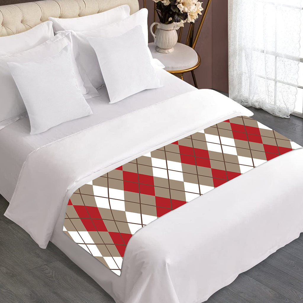 Red Beige And White Argyle Pattern Print Bed Runner