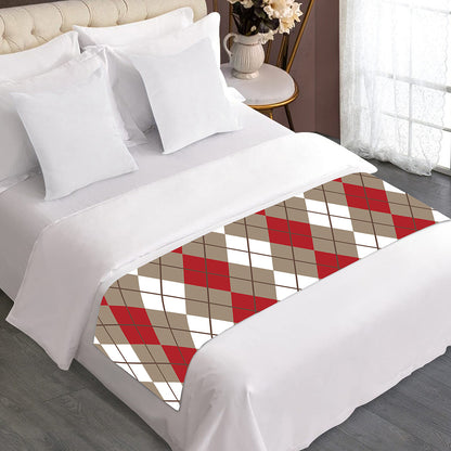 Red Beige And White Argyle Pattern Print Bed Runner