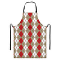 Red Beige And White Argyle Pattern Print Bib Apron With Pocket