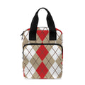 Red Beige And White Argyle Pattern Print Bible Tote Bag