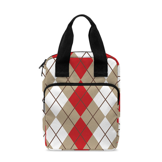 Red Beige And White Argyle Pattern Print Bible Tote Bag
