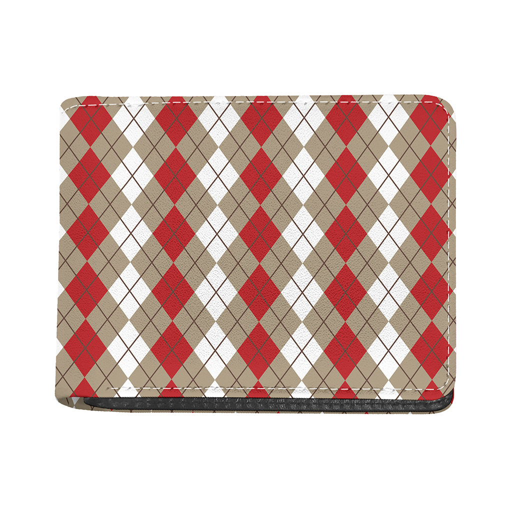 Red Beige And White Argyle Pattern Print Bifold Wallet