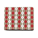 Red Beige And White Argyle Pattern Print Bifold Wallet