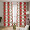 Red Beige And White Argyle Pattern Print Dimout Pencil Pleat Curtains